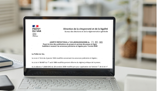 Journaux et services de presse en ligne habilités à publier des annonces légales pour l'année 2026 pour le département 83 (Var)