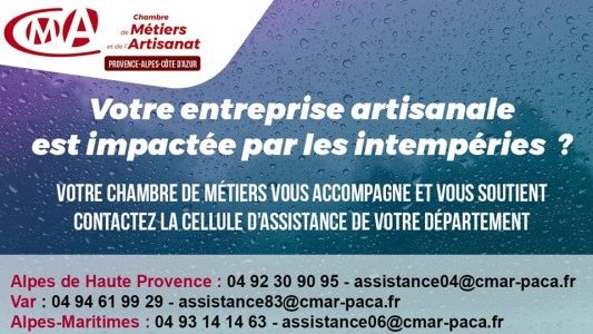 Intempéries en région Sud-Paca : La Chambre de métiers accompagne et soutient les entreprises sinistrées