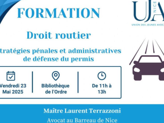Une formation en droit routier proposée par l'UJA de Nice le 23 mai