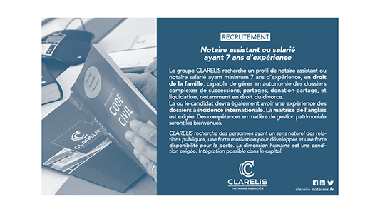 RECRUTEMENT • Clarelis recrute NOTAIRE ASSISTANT OU SALARIÉ H/F