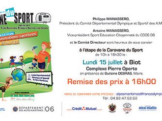 Caravane du sport : prochaine étape à Biot le Lundi 15 juillet 2019