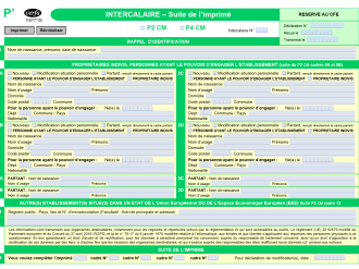 Formulaire P' : intercalaire, suite de l'imprimé P4 CMB 