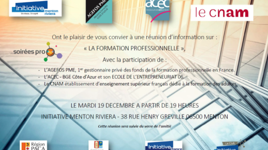 Réunion Initiative Menton : Formation Professionnelle le 19 décembre