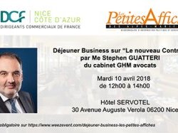 Le prochain déjeuner business DCF Nice accueille Maître GUATTERI pour étudier "le nouveau contrat : La simplification du droit au service du développement commercial de l'entreprise"