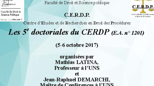 5e Doctoriales du CERDP : les 5 et 6 octobre à Nice !